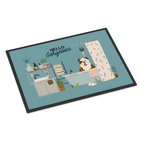 Carolines Treasures 18 x 27 in. Brindle White English Bulldog in Bathtub Indoor or Outdoor Mat CK7543MAT